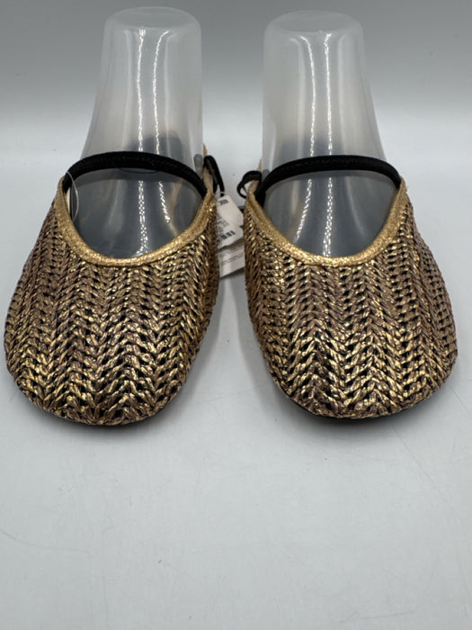 Zara Shoe Size 38 Gold & Black Manmade Material Woven Metalic Threading Flats