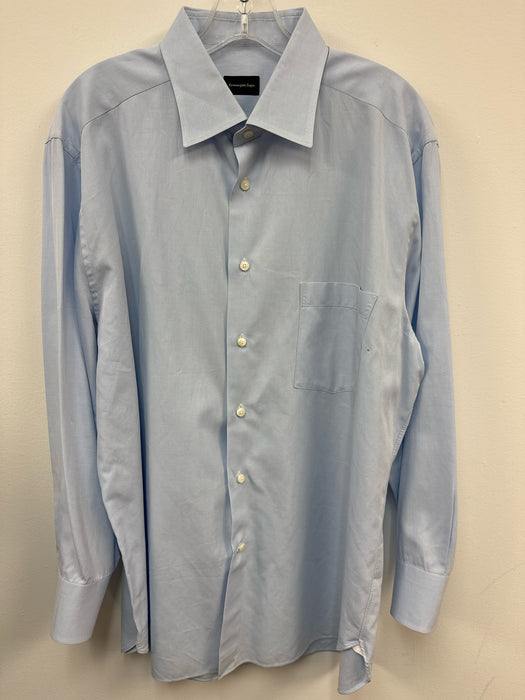 Zegna Size 17.5 Light blue Cotton Solid Button Up Men's Long Sleeve Shirt