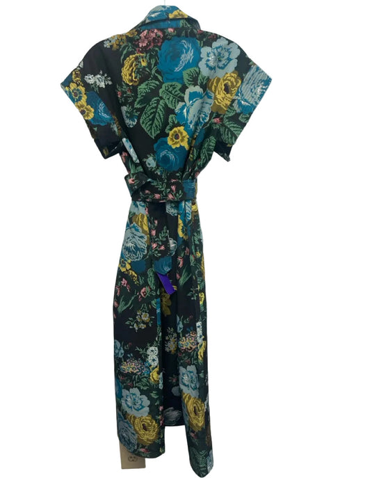 Tuckernuck Size Medium Black, Blue, Green Polyester Short Sleeve Floral Dress