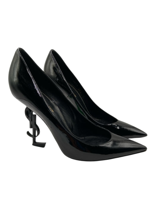 Saint Laurent Shoe Size 39.5 Black Patent Leather Pointed Toe Logo Heel Pumps Black / 39.5