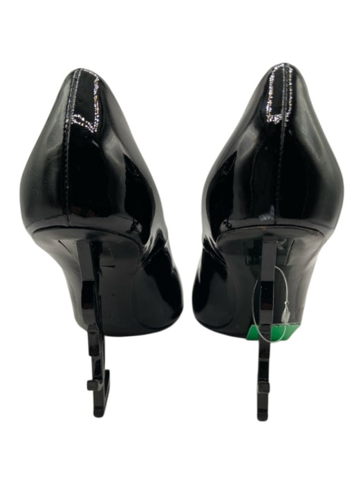 Saint Laurent Shoe Size 39.5 Black Patent Leather Pointed Toe Logo Heel Pumps Black / 39.5