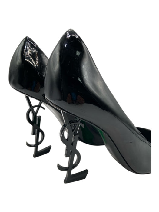 Saint Laurent Shoe Size 39.5 Black Patent Leather Pointed Toe Logo Heel Pumps Black / 39.5