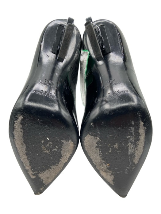 Saint Laurent Shoe Size 39.5 Black Patent Leather Pointed Toe Logo Heel Pumps Black / 39.5