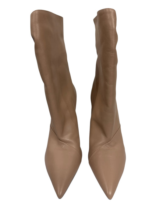 Schutz Shoe Size 8.5 Tan Brown Leather Pointed Toe Ruched Stiletto Boots Tan Brown / 8.5