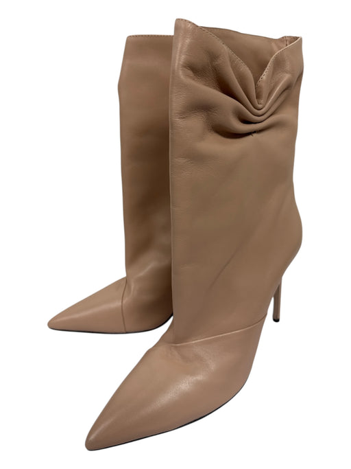 Schutz Shoe Size 8.5 Tan Brown Leather Pointed Toe Ruched Stiletto Boots Tan Brown / 8.5