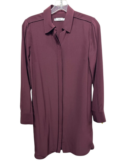 Vince Size 2 Burgundy Silk Button Down Long Sleeve Dress Burgundy / 2