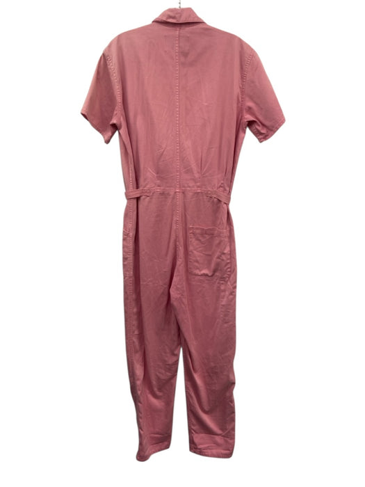Pistola Size S Pink Cotton Blend Short Sleeve Button Front Slim Jumpsuit Pink / S