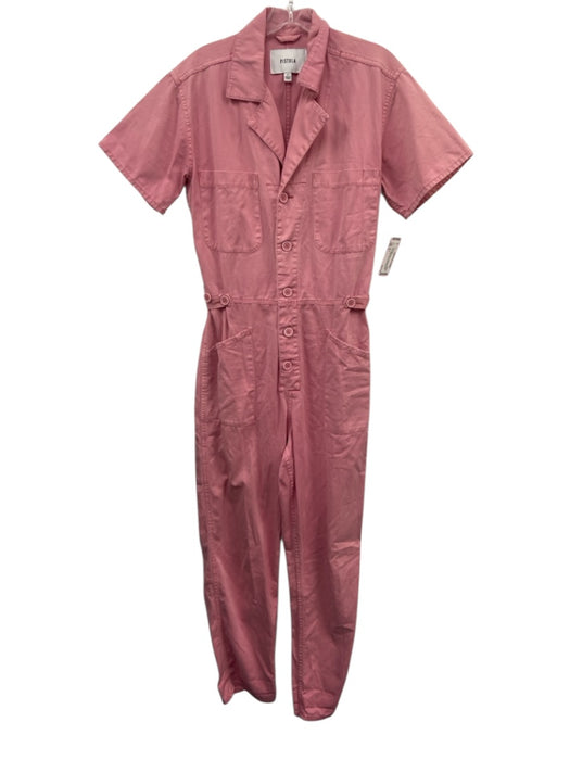Pistola Size S Pink Cotton Blend Short Sleeve Button Front Slim Jumpsuit Pink / S