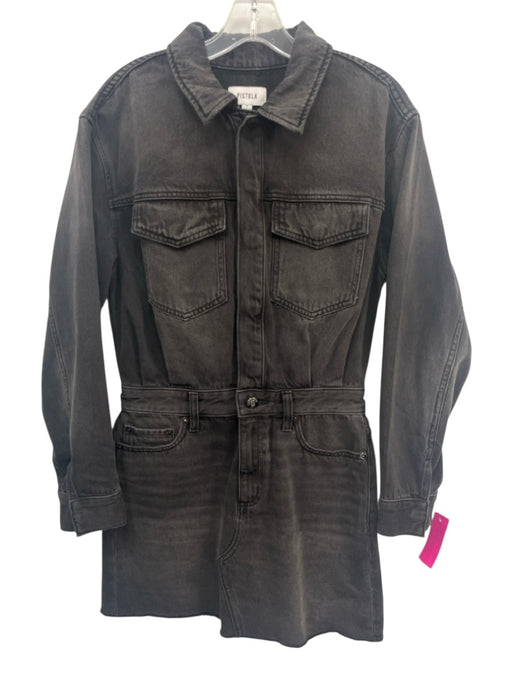 Pistola Size S Charcoal Black Cotton Denim Long Sleeve Collared Dress Charcoal Black / S