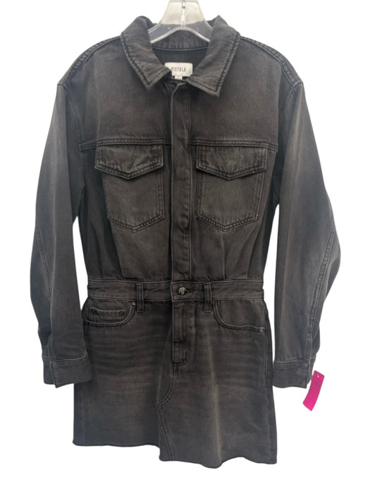 Pistola Size S Charcoal Black Cotton Denim Long Sleeve Collared Dress Charcoal Black / S