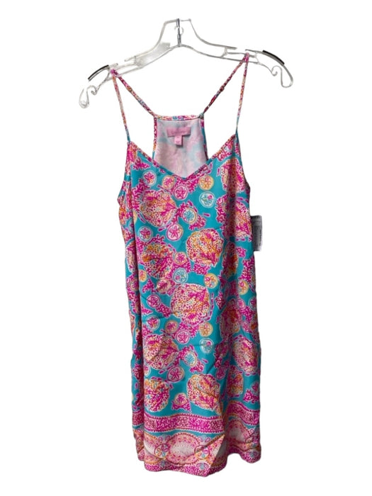 Lilly Pulitzer Size S Blue, Pink & Orange Silk Spaghetti Strap Shell Print Dress Blue, Pink & Orange / S