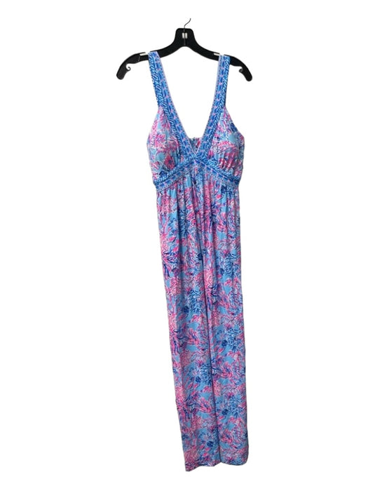 Lilly Pulitzer Size 6 Blue & Pink Rayon V Neck Sleeveless Maxi Padded Dress Blue & Pink / 6