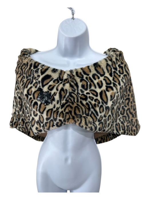 RSVP Brown & Black Polyester Rhinestone broach Leopard Stole Brown & Black / One Size