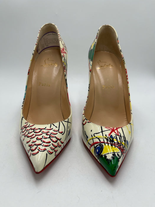 Christian Louboutin Shoe Size 39 Creme & Multi Patent Leather Graffiti Shoes