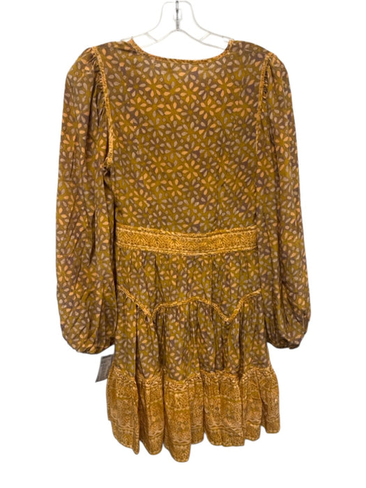 Ulla Johnson Size S Orange, Yellow, Brown Abstract Floral Gathered Mini Dress Orange, Yellow, Brown / S