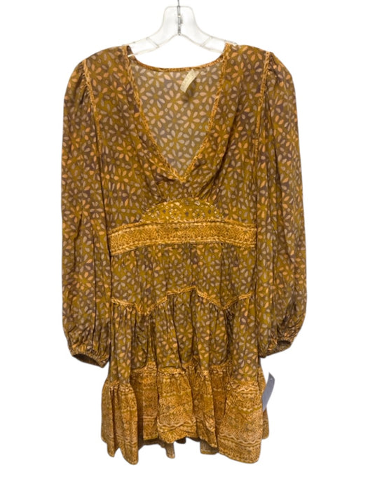 Ulla Johnson Size S Orange, Yellow, Brown Abstract Floral Gathered Mini Dress Orange, Yellow, Brown / S