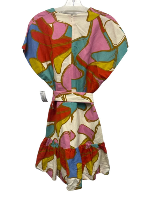 Rebecca Vallance Size 6 Red, Blue, Multi Linen Blend Button Front Mini Dress Red, Blue, Multi / 6