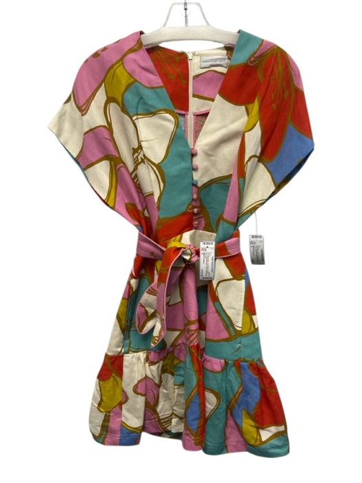 Rebecca Vallance Size 6 Red, Blue, Multi Linen Blend Button Front Mini Dress Red, Blue, Multi / 6