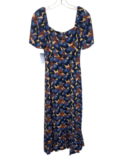 Rhode Size 6 Blue, Beige, Brown Viscose Geometric Fluted Hem Midi Dress Blue, Beige, Brown / 6