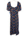 Rhode Size 6 Blue, Beige, Brown Viscose Geometric Fluted Hem Midi Dress Blue, Beige, Brown / 6