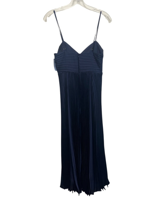 Milly Size 2 Navy Blue Polyester Blend Pleated Empire Waist V Neck Maxi Dress Navy Blue / 2