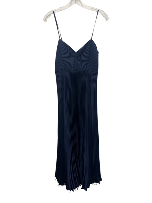 Milly Size 2 Navy Blue Polyester Blend Pleated Empire Waist V Neck Maxi Dress Navy Blue / 2