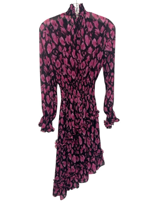 Milly Size XS Purple & Black Polyester Shirred Mock Neck Asymmetric Hem Dress Purple & Black / XS