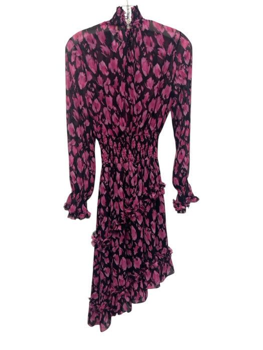 Milly Size XS Purple & Black Polyester Shirred Mock Neck Asymmetric Hem Dress Purple & Black / XS
