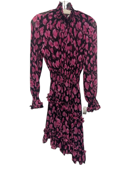 Milly Size XS Purple & Black Polyester Shirred Mock Neck Asymmetric Hem Dress Purple & Black / XS