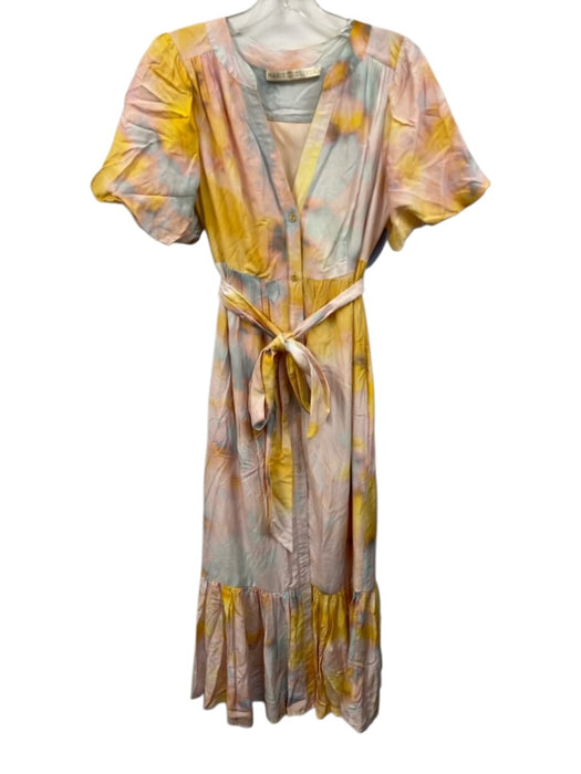 Marie Oliver Size 0 Yellow, Blue, White Rayon & Silk Tie Dye Button Down Dress Yellow, Blue, White / 0