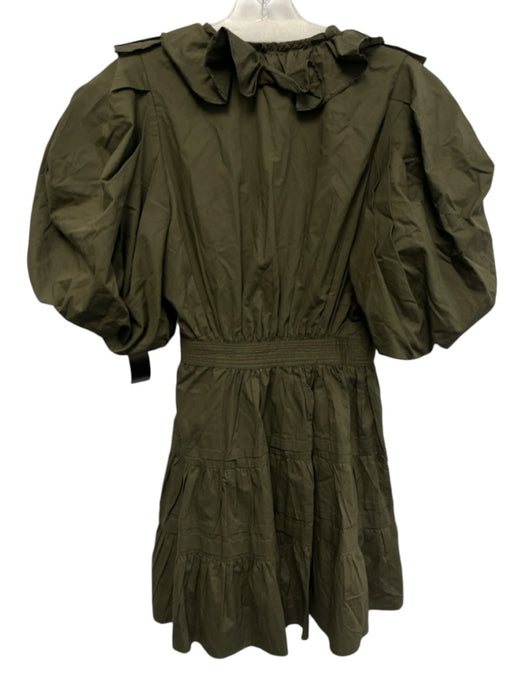 Love The Label Size XS Olive Green Cotton Short Puff Sleeve Open Ruffles Dress Olive Green / XS