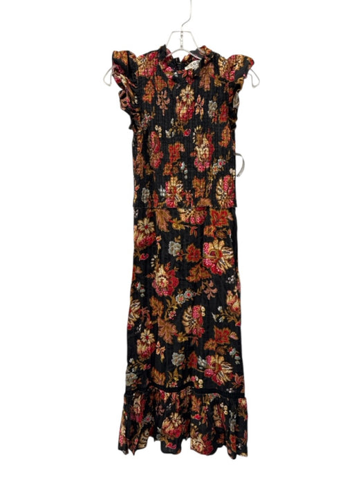 Sea New York Size 0 Black & Multi Cotton Ruffle Cap Sleeve Floral Dress Black & Multi / 0