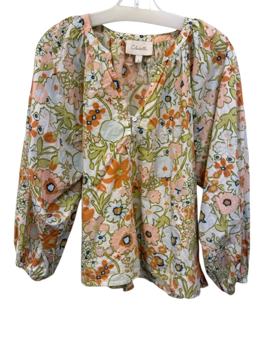 Cleobella Size S White & Multi Cotton Floral Long Sleeve Buttons Top White & Multi / S