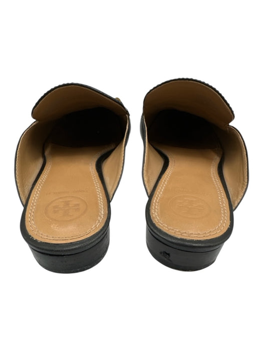 Tory Burch Shoe Size 6.5 Black Leather Round Toe Buckle Logo Mules Black / 6.5