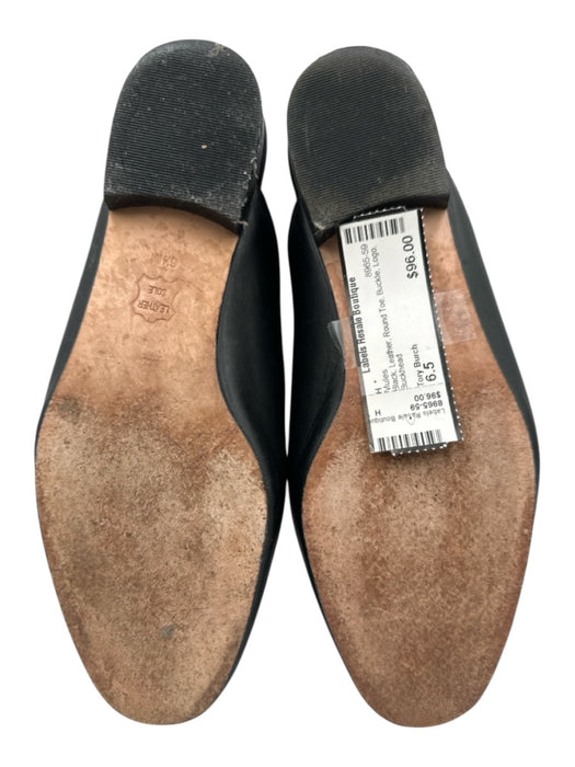 Tory Burch Shoe Size 6.5 Black Leather Round Toe Buckle Logo Mules Black / 6.5