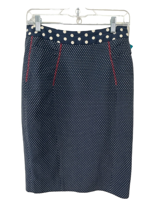 Baraschi Size 8 Blue & White Cotton Blend Pique Polka Dot Waistband Pencil Skirt Blue & White / 8