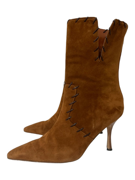 Manolo Blahnik Shoe Size 40 Tan Brown Suede Whipstitching Pointed Toe Boots Tan Brown / 40