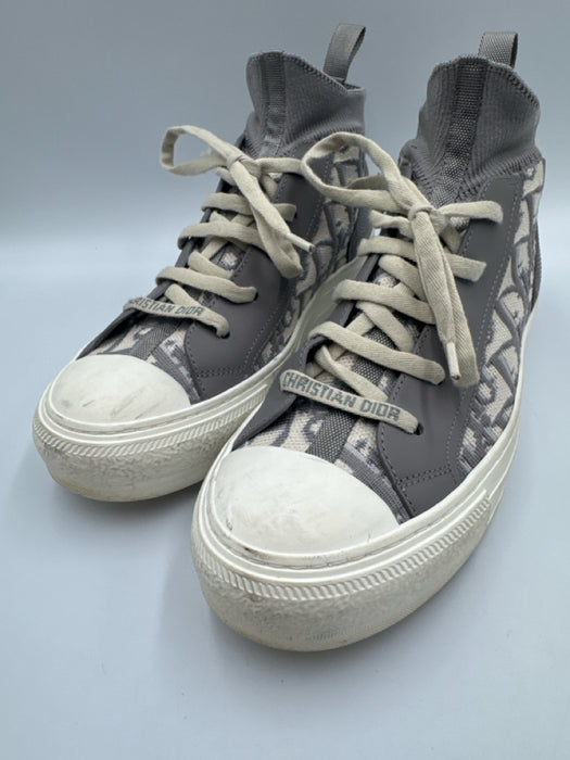 Dior Shoe Size 38 Grey & White Synthetic & Leather Lace Up Chelsea Knit Sneakers