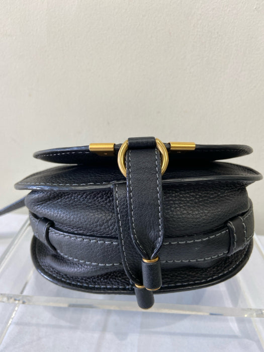 Chloe Black & Gold Calf Leather Stiching Detail Round Cross Body Strap Bag