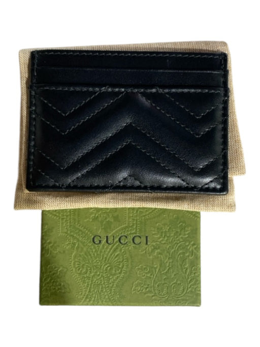 Gucci Black Leather Card Holder Logo Gold Hardware Mini Wallets Black