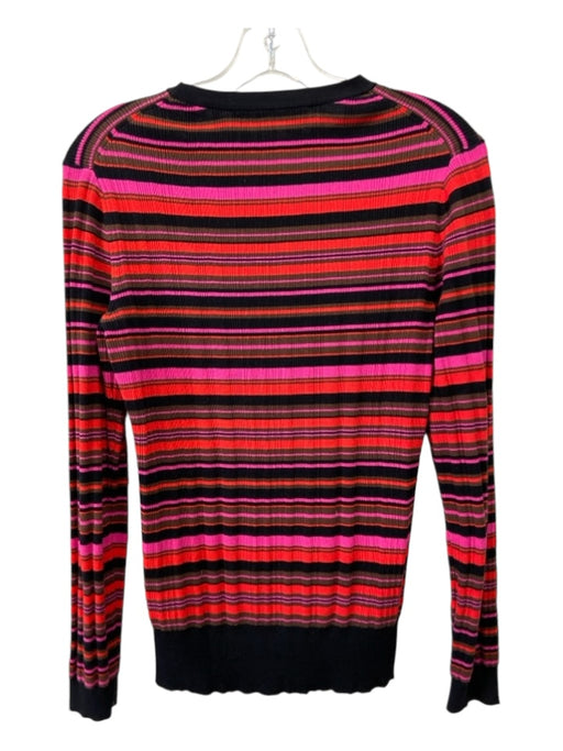 Trina Turk Size S Black Red & Pink Cotton Blend Striped Long Sleeve Ribbed Top Black Red & Pink / S