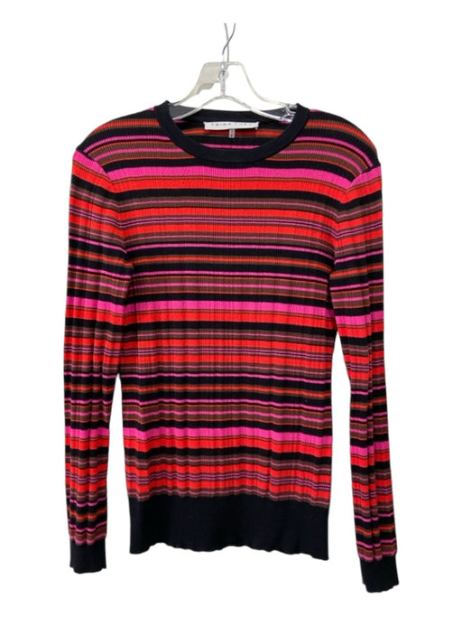 Trina Turk Size S Black Red & Pink Cotton Blend Striped Long Sleeve Ribbed Top Black Red & Pink / S