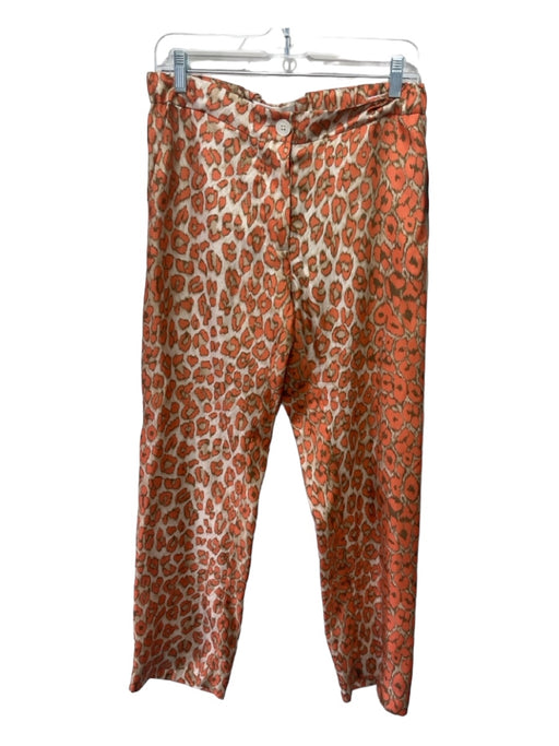 La Prestic Ouiston Size 0 Beige & Orange Silk Animal Print Elastic Waist Pants Beige & Orange / 0