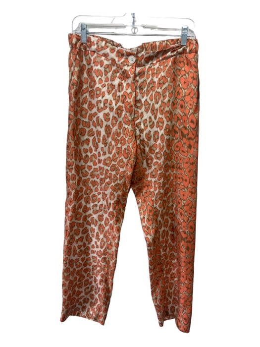 La Prestic Ouiston Size 0 Beige & Orange Silk Animal Print Elastic Waist Pants Beige & Orange / 0