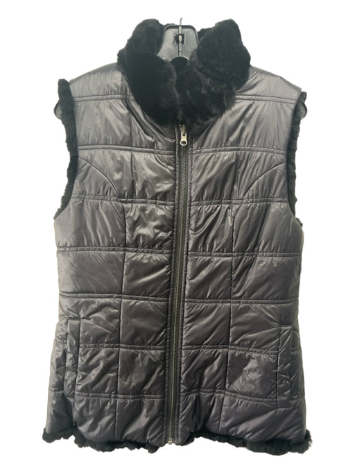 Linda Richards Size S Black Rabbit Fur Reversible Quilted Fur Lined Pockets Vest Black / S