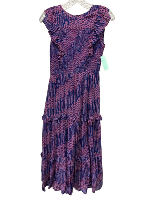 Banjanan Size S Blue & Pink Cotton Abstract Print Flutter Cap Sleeve Dress Blue & Pink / S