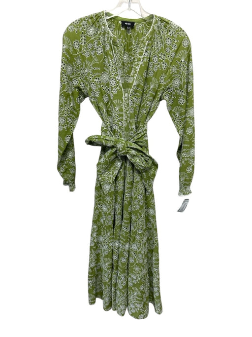 ME + EM Size XS Green & White Cotton Eyelet Lace Embroidered Flowers Dress Green & White / XS