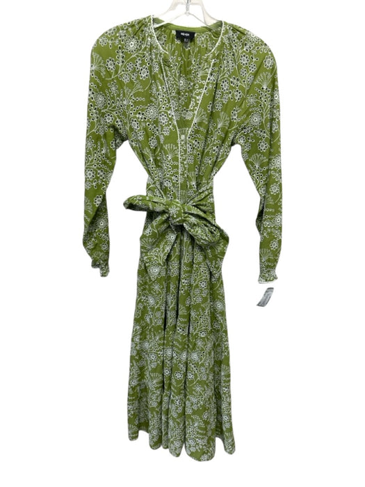 ME + EM Size XS Green & White Cotton Eyelet Lace Embroidered Flowers Dress Green & White / XS