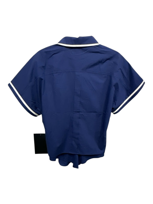 Tuckernuck Size S Navy Blue & White Cotton Contrast Trim Short Sleeve Collar Top Navy Blue & White / S