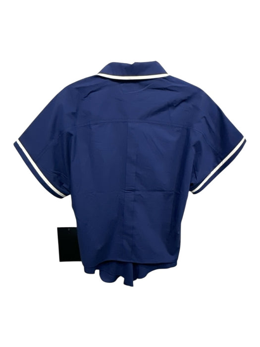 Tuckernuck Size S Navy Blue & White Cotton Contrast Trim Short Sleeve Collar Top Navy Blue & White / S